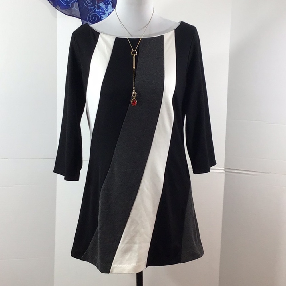WHBM b/w/gray twisted stripe tunic/mini M